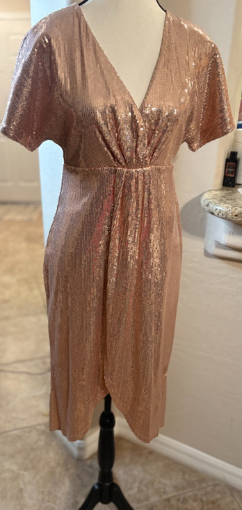 Express Dresses & Skirts - Express V-Neck Rose Gold Formal Cocktail Party Midi Dress Size XS 0-4